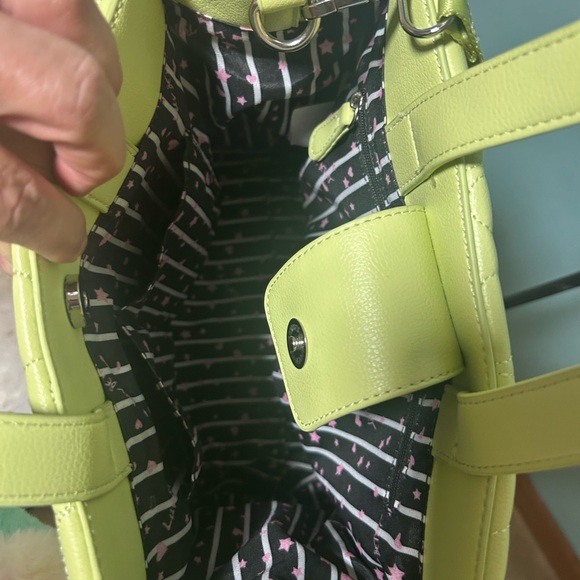 Betsey Johnson Lime Green Quilted Tote with Plush Charm - Picture 4 of 8